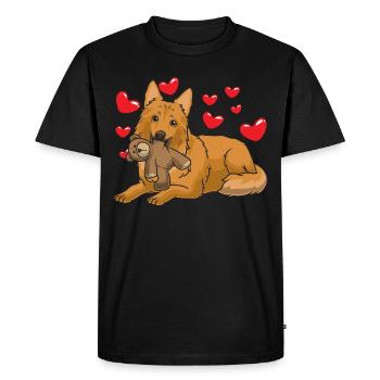 Chien de renard de résine avec peluche et de nombreux cœurs - T-shirt Premium bio Homme - noir - Devant - Nico (187cm)