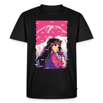 Karaté Anime Girl Vaporwave Waifu Fujiyama Otaku - T-shirt Premium bio Homme - noir - Devant - Nico (187cm)