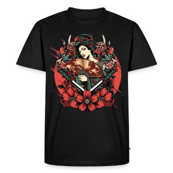 Anime Geisha Oni Mask Yokai Samurai Katana Sword - T-shirt Premium bio Homme - noir - Devant - Nico (187cm)