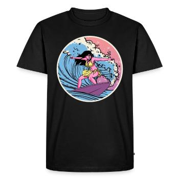 Surfer Anime Girl Vaporwave Surfboard Surfing - Men's Premium Organic T-Shirt - black - Front - Nico (187cm)