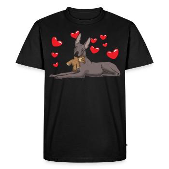 Xoloitzcuintle dog with plush toy and many - Men's Premium Organic T-Shirt - black - Front - Nico (187cm)