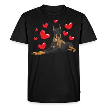 Dobermann avec animal en peluche - T-shirt Premium bio Homme - noir - Devant - Nico (187cm)
