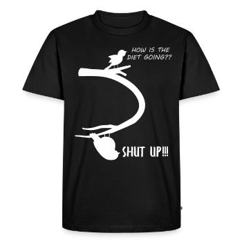 WItziger Spruch mit dickem Vogel für Überweightig - Men's Premium Organic T-Shirt - black - Front - Nico (187cm)