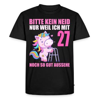 Bitte kein Neid 27 Jahre Einhorn 27. Geburtstag - Männer Premium Bio T-Shirt - Schwarz - Vorne - Nico (187cm)