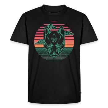 Sythnwave Japan Kitsune Fox Mask Retro Aesthetic - Men's Premium Organic T-Shirt - black - Front - Nico (187cm)