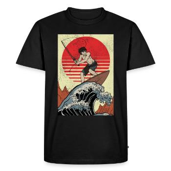 Surfer Anime Boy Fishing Kanagawa Fishermen - Men's Premium Organic T-Shirt - black - Front - Nico (187cm)