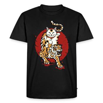 Tiger Maneki Neko Lucky chat japonais Aesthetic - T-shirt Premium bio Homme - noir - Devant - Nico (187cm)