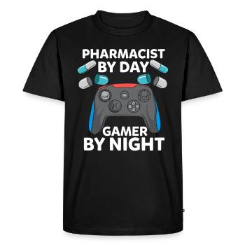 Pharmacist By Day Gamer By Night Cadeau - T-shirt Premium bio Homme - noir - Devant - Nico (187cm)