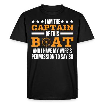 Capitaine du bateau et l’autorise de ma femme - T-shirt Premium bio Homme - noir - Devant - Nico (187cm)