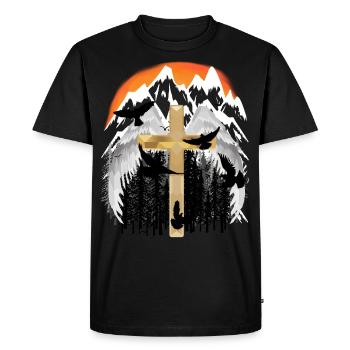 Cross, Mountains, Mountains, Peaks, Mourning, Death, Jesus God - Men's Premium Organic T-Shirt - black - Front - Nico (187cm)