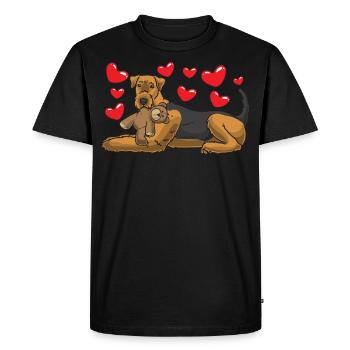 Airedale Terrier with stuffed animal - Men's Premium Organic T-Shirt - black - Front - Nico (187cm)