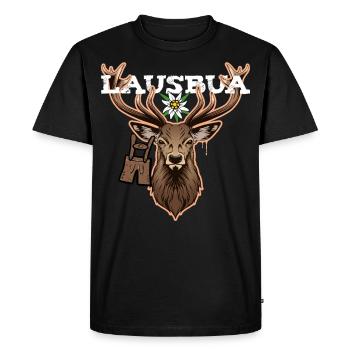 Lausbua Hirsch Lederhose Bayrischer Bua Tracht - Männer Premium Bio T-Shirt - Schwarz - Vorne - Nico (187cm)