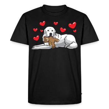 Chien de Montagne des Pyrénées avec peluche - T-shirt Premium bio Homme - noir - Devant - Nico (187cm)