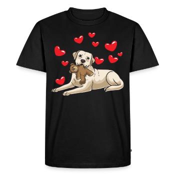 Labrador Retriever chien avec peluche - T-shirt Premium bio Homme - noir - Devant - Nico (187cm)