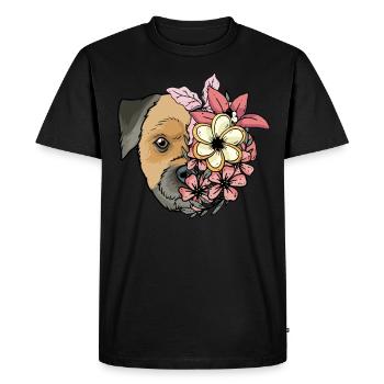 Border Terrier avec des fleurs - T-shirt Premium bio Homme - noir - Devant - Nico (187cm)