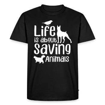 Life Is About Saving Animals Animal Rescuers - Men's Premium Organic T-Shirt - black - Front - Nico (187cm)