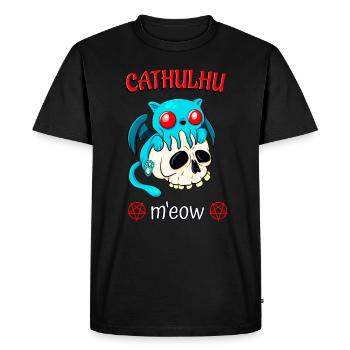 Cthulhu Chat Drôle d’horreur Kawaii Cathulhu M’eow - T-shirt Premium bio Homme - noir - Devant - Nico (187cm)