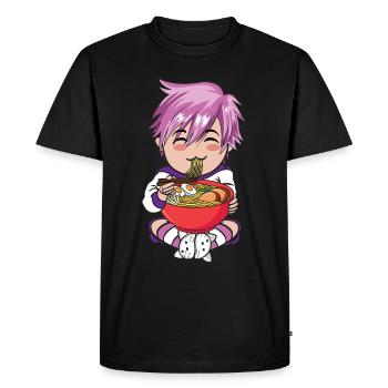 Anime Femboy Eating Japanese Ramen Food Chibi - Men's Premium Organic T-Shirt - black - Front - Nico (187cm)