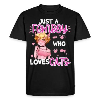 Just A Femboy Who Loves Cats Anime Boy Cat Lover - Men's Premium Organic T-Shirt - black - Front - Nico (187cm)