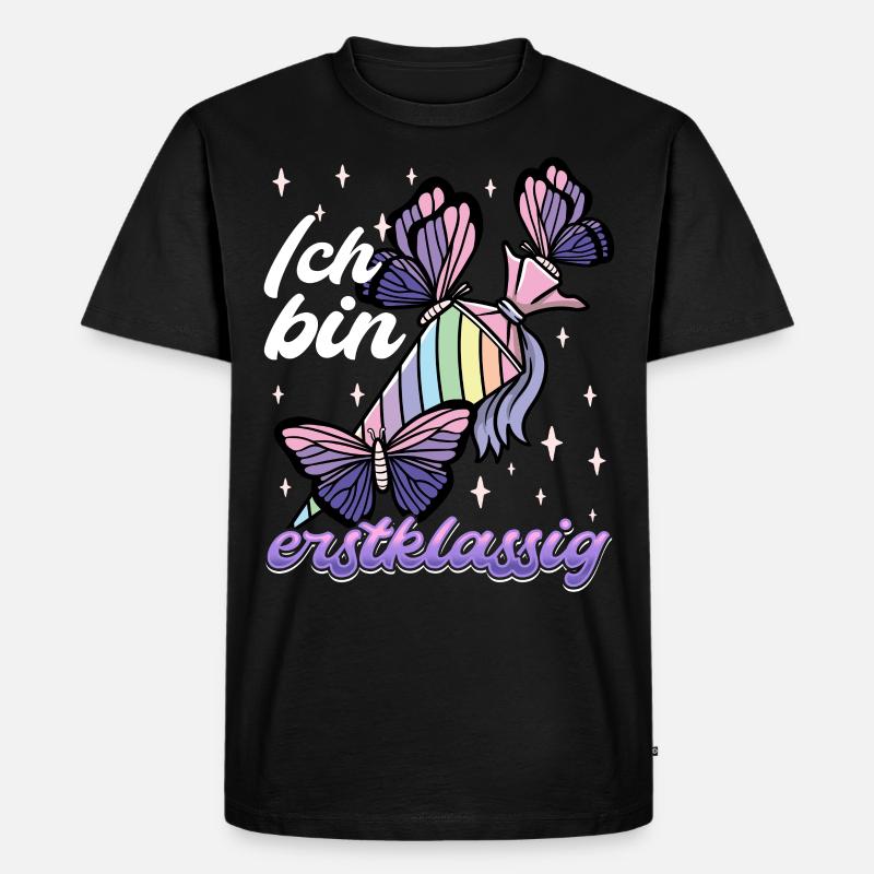 Schulkind Mädchen Einschulung mit Schmetterling - Männer Premium Bio T-Shirt - Schwarz