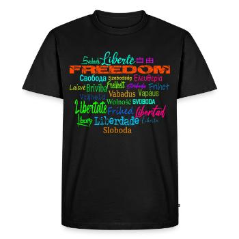 Freedom Peace Democracy - Political Statement - Men's Premium Organic T-Shirt - black - Front - Nico (187cm)