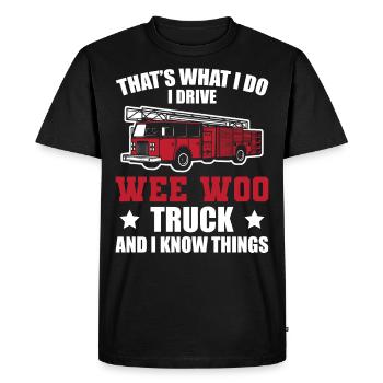 Firefighter What I Do I Drive Truck With Wee Where - Men's Premium Organic T-Shirt - black - Front - Nico (187cm)