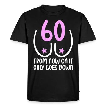 60 ans de gravité, ça descend 60 ans 60 ans. - T-shirt Premium bio Homme - noir - Devant - Nico (187cm)