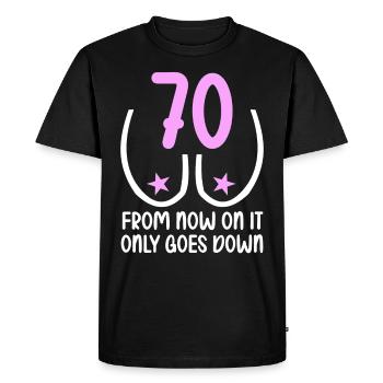 70 ans de gravité, ça descend 70 ans 70 ans. - T-shirt Premium bio Homme - noir - Devant - Nico (187cm)