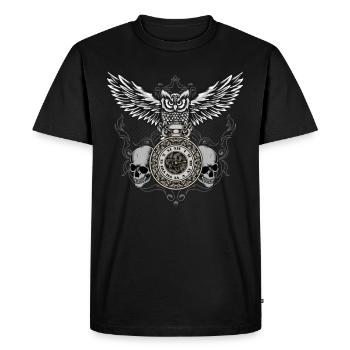 Hibou avec montre crâne Temps Steampunk Illustration - T-shirt Premium bio Homme - noir - Devant - Nico (187cm)