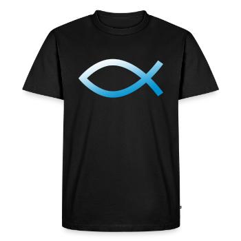 Jésus poisson Ichtys symbole chrétien bleu - T-shirt Premium bio Homme - noir - Devant - Nico (187cm)