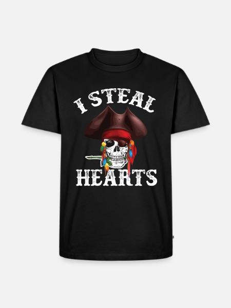 Piraten Herz Pirat Seeräuber Piratenhut - Männer Premium Bio T-Shirt - Schwarz