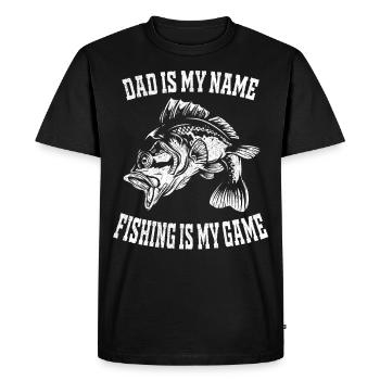 Papa Is My Name Fishing Is My Game Pêcher fête des pères - T-shirt Premium bio Homme - noir - Devant - Nico (187cm)