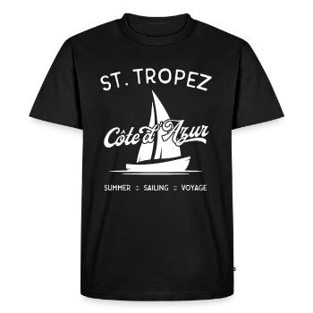 Saint Tropez Côte d’Azur Summer Sailing Voyage - T-shirt Premium bio Homme - noir - Devant - Nico (187cm)