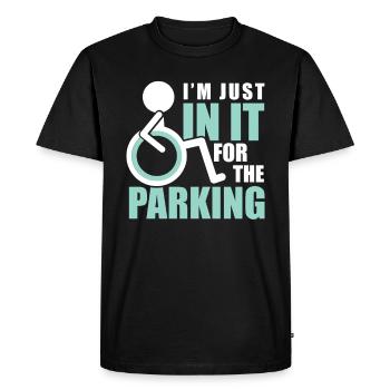 Fauteuil roulant handicap je suis juste dedans pour le parking - T-shirt Premium bio Homme - noir - Devant - Nico (187cm)