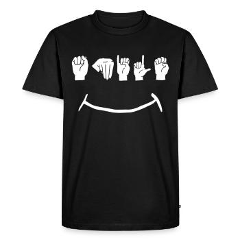 Sourire en langue des signes - T-shirt Premium bio Homme - noir - Devant - Nico (187cm)