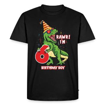 Kids 6 Years Old Dinosaur Birthday 6 Party - Men's Premium Organic T-Shirt - black - Front - Nico (187cm)