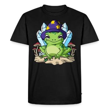 Cottagecore Aesthetic Frog Wizard Hat Mushroom - Men's Premium Organic T-Shirt - black - Front - Nico (187cm)