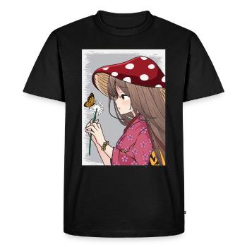 Cottagecore Esthétique Anime Fille Fleur de Pissenlit - T-shirt Premium bio Homme - noir - Devant - Nico (187cm)