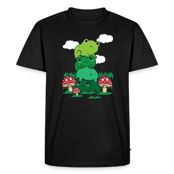 Cottagecore Aesthetic Kawaii Frog Pile Mushroom - Men's Premium Organic T-Shirt - black - Front - Nico (187cm)