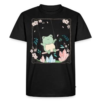 Cottagecore Esthétique Kawaii Grenouille Fleur de Cerisier - T-shirt Premium bio Homme - noir - Devant - Nico (187cm)