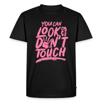 Tu peux regarder, mais ne touche pas les mains des doigts - T-shirt Premium bio Homme - noir - Devant - Nico (187cm)