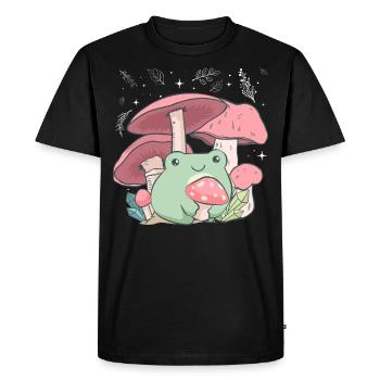 Cottagecore Aesthetic Frog Mushroom Hug - Men's Premium Organic T-Shirt - black - Front - Nico (187cm)