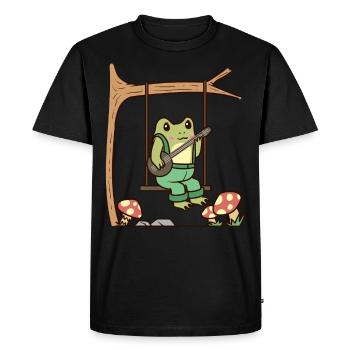Cottagecore Aesthetic Frog with Banjo - Men's Premium Organic T-Shirt - black - Front - Nico (187cm)