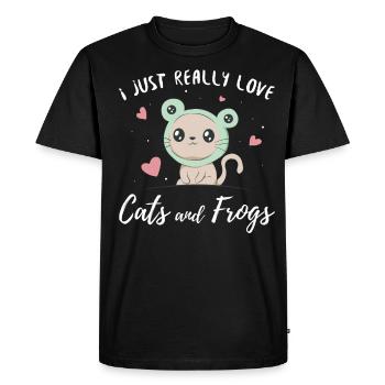 Cottagecore Aesthetic I Just Love Cats And Frogs - T-shirt Premium bio Homme - noir - Devant - Nico (187cm)