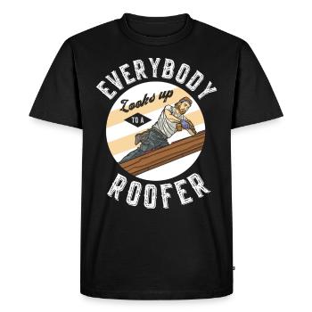 Roofer Funny Everybody looks up to a roofer - Men's Premium Organic T-Shirt - black - Front - Nico (187cm)