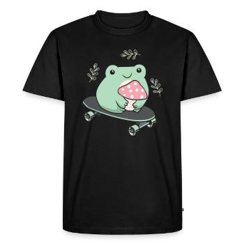 Cottagecore Aesthetic Kawaii Skateboarding Frog - Men's Premium Organic T-Shirt - black - Front - Nico (187cm)