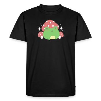Cottagecore Aesthetic Kawaii Frog Mushroom Hat - Men's Premium Organic T-Shirt - black - Front - Nico (187cm)