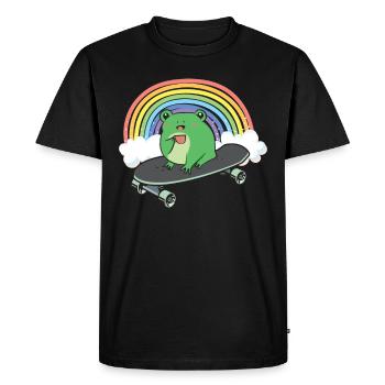 Cottagecore Aesthetic Cute Skateboarding Frog - Men's Premium Organic T-Shirt - black - Front - Nico (187cm)