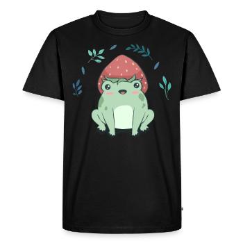 Cottagecore Esthétique Kawaii Grenouille Chapeau fraise - T-shirt Premium bio Homme - noir - Devant - Nico (187cm)