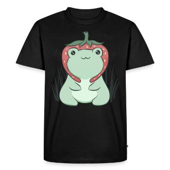 Cottagecore Aesthetic Kawaii Frog Strawberry Hat - Men's Premium Organic T-Shirt - black - Front - Nico (187cm)